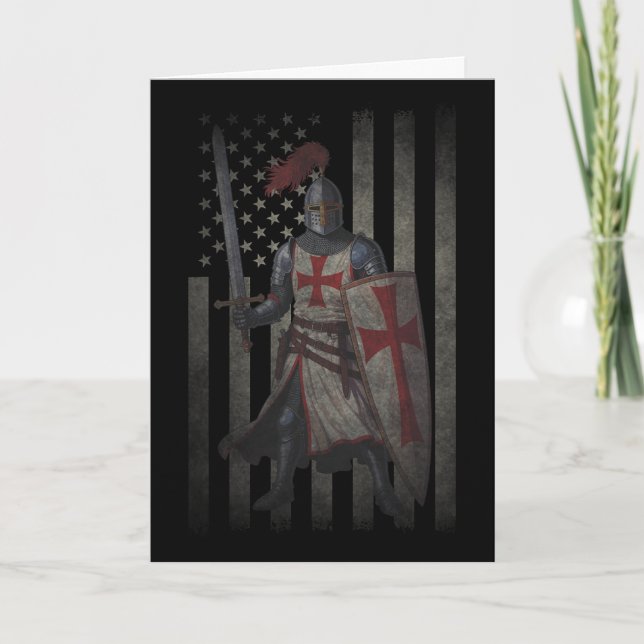 Knights Templar Crusader Amerikansk Flagga 4:e Jul Kort (Framsida)