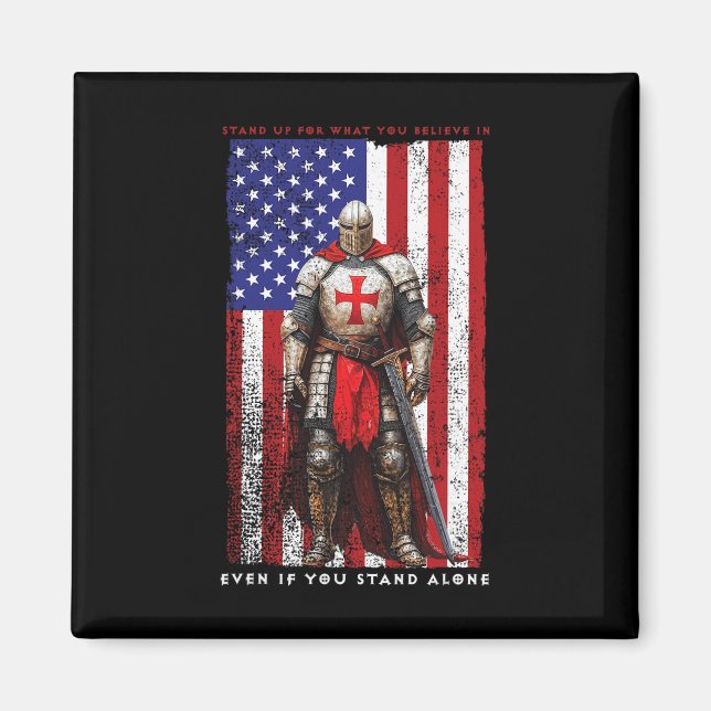 Knights Templar Crusader Valor Amerikansk Flagga 4 Magnet (Framsidan)