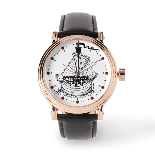 KNIGHTS TEMPLAR FRAKT Black White Nautical Armbandsur (Framsida)