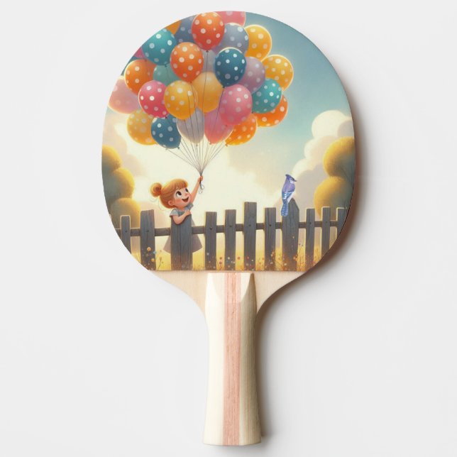 Kniklig/söt ballongflicka pingisracket (Framsidan)