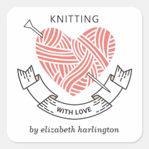 Knip handgjord. Försörjning med krockkåpor. Knitte Fyrkantigt Klistermärke