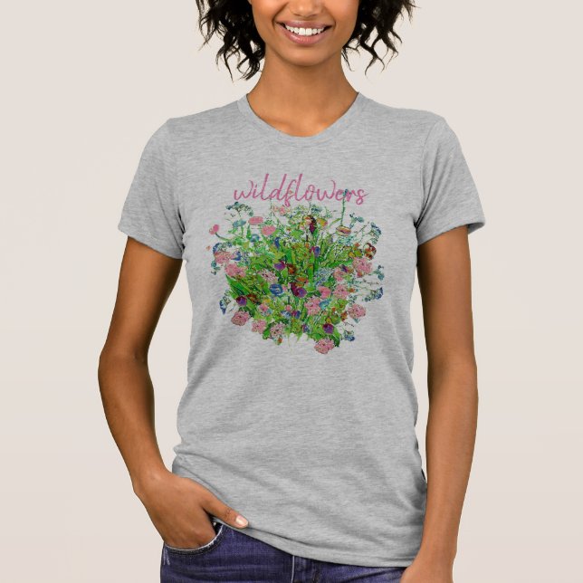 Knippe vilda blommor Grå skjorta  T Shirt (Framsida)