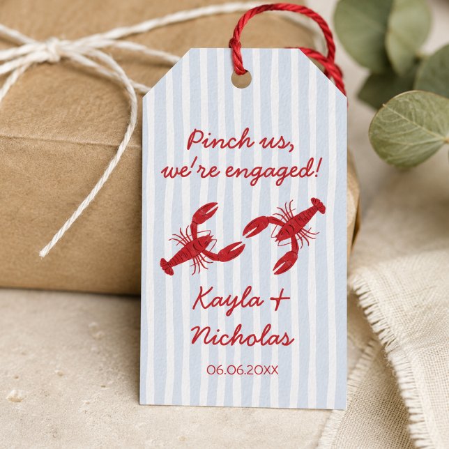 Knips Oss Vi Är Förlovade Crawfish Kok Sydamerikan Presentetikett (Pinch Us We’re Engaged Crawfish Boil Southern Gift Tags)