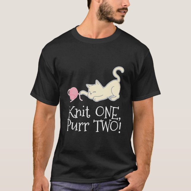Knit One Purr Two Cat Yarn Crocheting T Shirt (Framsida)