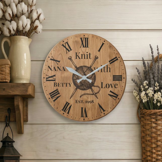 Knit with Love Wall Clock | Custom Name & Year  Stor Klocka (Skapare uppladdad)