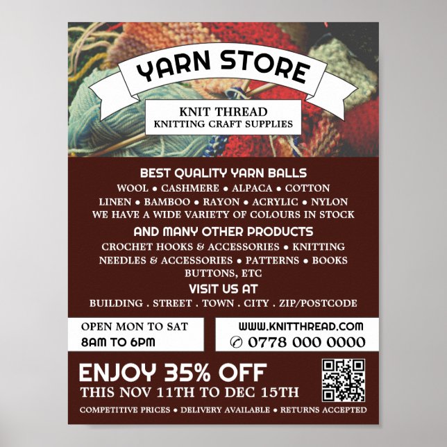 Kniting Bundle, Knitting Store, Garnbutik Poster (Framsidan)