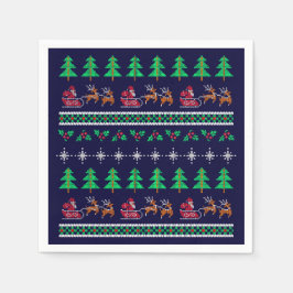 Knittad julsötare Mönster på marinblått Pappersservett