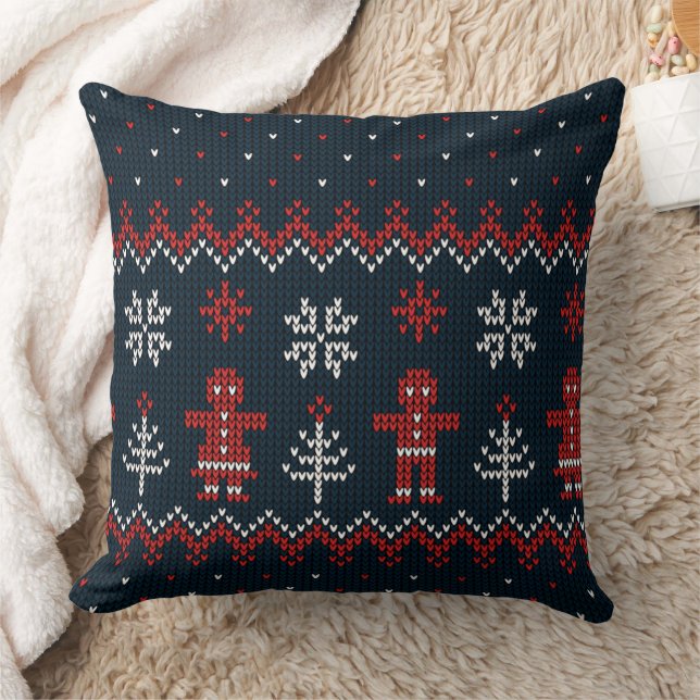 Knitted Christmas Pillow with Trees & Snowflakes Kudde (Filt)