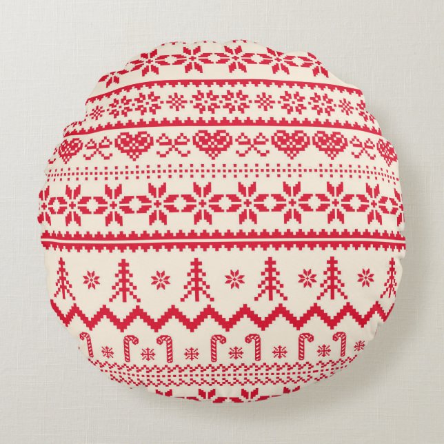 Knitted christmas-rundkudden mönster rund kudde (Framsidan)