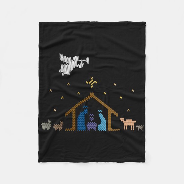 Knitted Nativity Christmas Sweater Christian Jesus Fleecefilt (Framsidan)