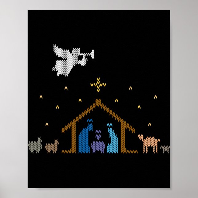 Knitted Nativity Christmas Sweater Christian Jesus Poster (Framsidan)