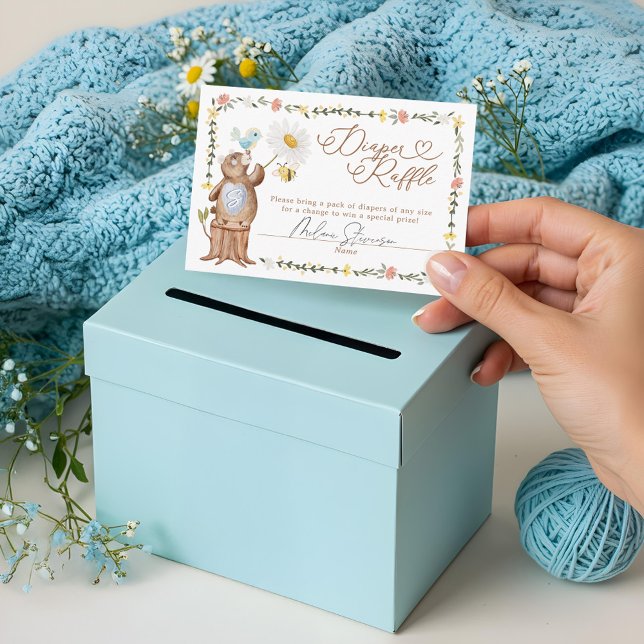 Knitted Woodland Bear Baby Shower Diaper Raffle Tilläggskort (Knitted Woodland Bear Baby Shower Diaper Raffle Enclosure Card)