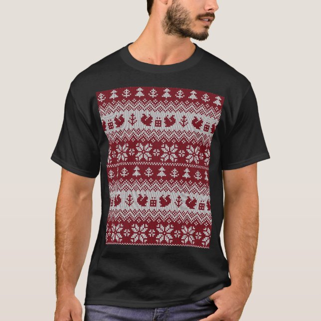 Knitten, jul, ekorrar, vintage mönster. t shirt (Framsida)