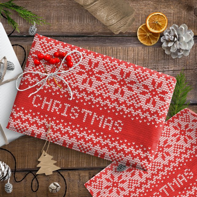 Knitten Stitch Mönster1 Red/White ID208 Presentpapper (Skapare uppladdad)