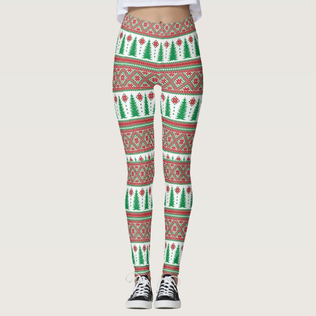 Knitten Ugly Sweater Träd Leggings (Framsida)