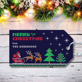 Knitten Winter Scenery med Santa God jul Presentetikett