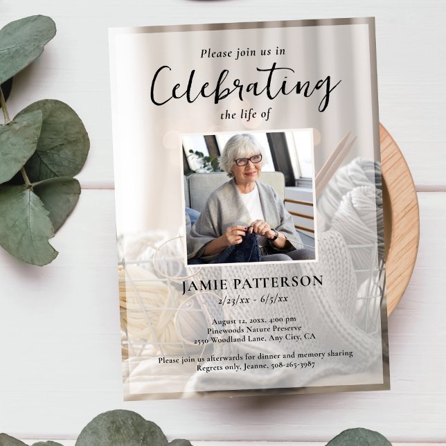 Knitter, Crafts, Celebration of Life Funeral Photo Inbjudningar (Skapare uppladdad)