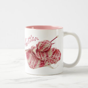 "Knitter" Rosa och White Hand Sticka Photo Två-Tonad Mugg