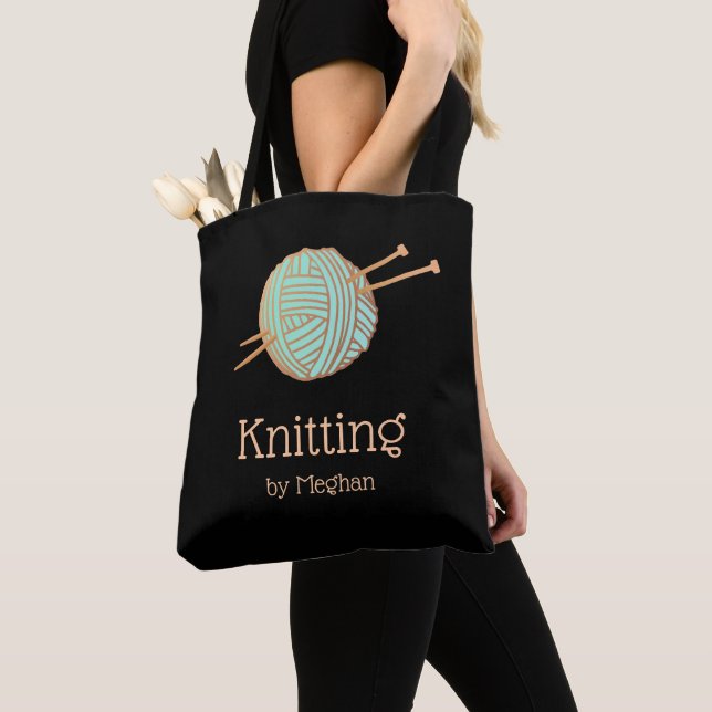 Knitters Knitting Yarn Boll Logotyp Black Square Tygkasse (Närbild)