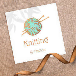 Knitters Knitting Yarn Boll Logotyp Fyrkantigt Visitkort
