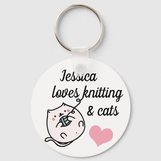 Knitters och Cat Lovers Cute Personlig Nyckelring (Framsida)