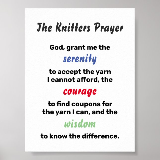 Knitters Prayer Serenity Joke Poster (Framsidan)