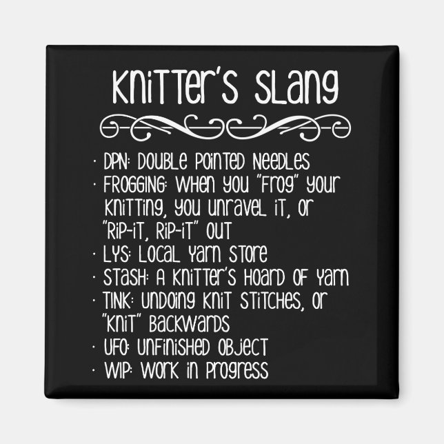 Knitters Slang Funny Knitting Magnet (Framsidan)
