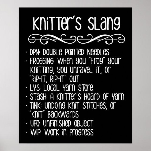 Knitters Slang Funny Knitting Poster (Framsidan)