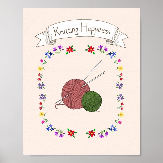 Knitting Älskare Lycklig Knitter Poster Nål (Framsidan)