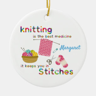 Knitting är det bästa läkemedlet julgransprydnad keramik