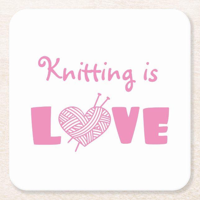 Knitting är Kärlek Underlägg Papper Kvadrat (Framsidan)