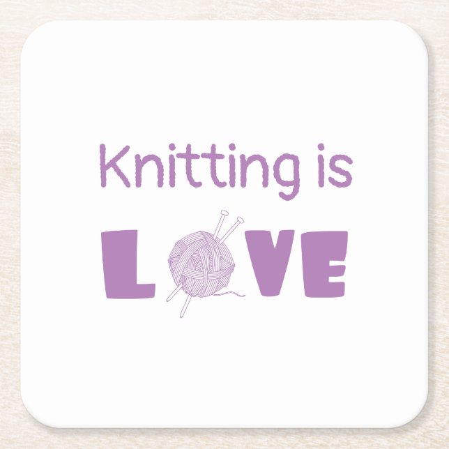 Knitting är Kärlek Underlägg Papper Kvadrat (Framsidan)