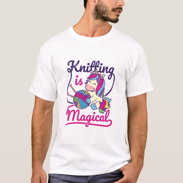 Knitting är Magic Unicorn T Shirt (Framsida)