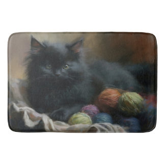 Knitting Assion Black Kitten med garn Badrumsmatta