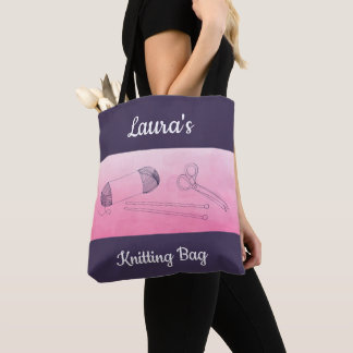 Knitting Bag, Personlig, Lila och Rosa Tygkasse