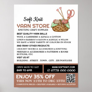 Knitting Basket, nitting Store, garneringshus Poster