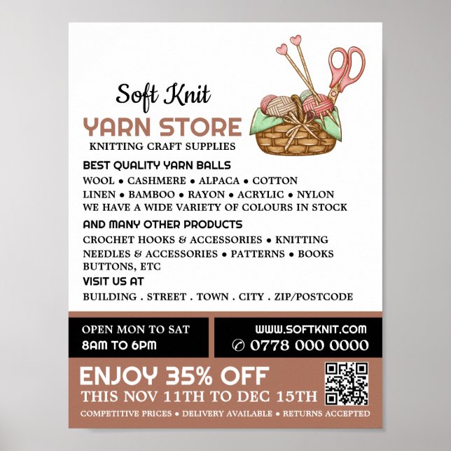 Knitting Basket, nitting Store, garneringshus Poster (Framsidan)