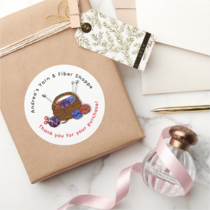 Knitting Basket Yarn Shop Tack Customer Runt Klistermärke