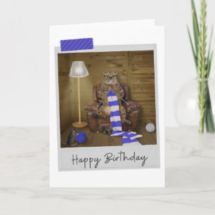 Knitting Cat Funny Birthday Card Kort