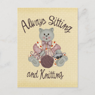 Knitting Cat Vykort