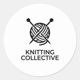 Knitting Collective Noir Logo Minimaliste Tricot Runt Klistermärke