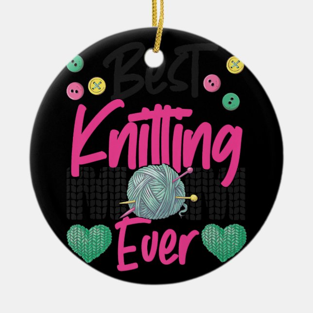 Knitting Crocheting Sticka Happens Knitter Julgransprydnad Keramik (Framsidan)