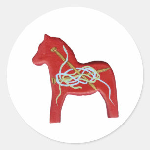Knitting Dala Horse Sticker Runt Klistermärke