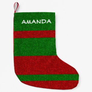 Knitting Festive Red Grönt Rand Namn Liten Julstrumpa
