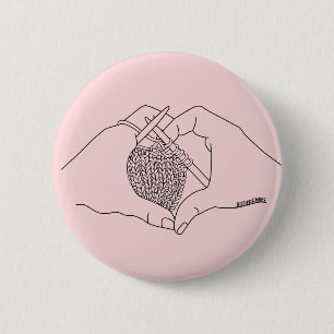 Knitting Händer Heart Rosa Line Teckning Knapp