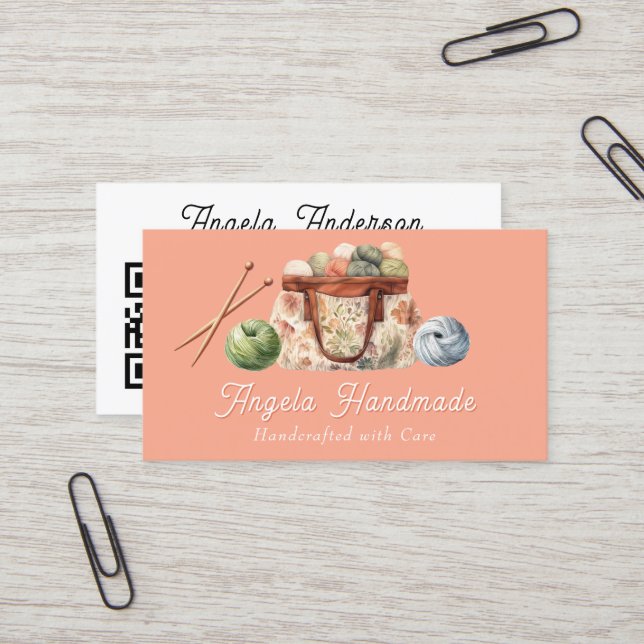 Knitting Handmade QR Code Visitkort (Fram/Back In Situ)