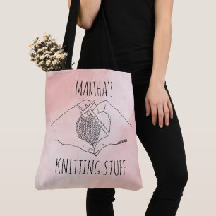 Knitting Heart Händer Boho Line Illustration Tygkasse