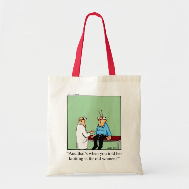 Knitting Humor Tote Bag Gift Tygkasse (Framsidan)