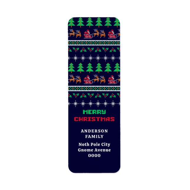 Knitting jul Sweater Mönster Returadress Etikett (Framsidan)