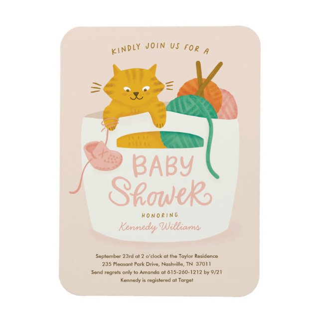 Knitting Kitten Baby Shower Magnet (Vertikal)